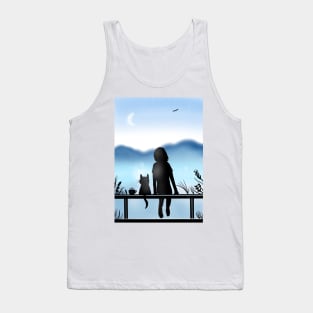 Blue peace - A girl and her cat calmly watching the sky Tank Top